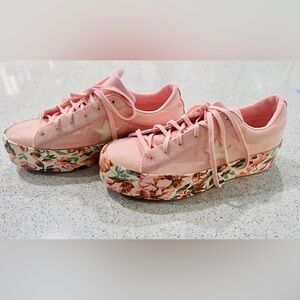 Converse One Star Womens 9 Platform Shoes Lift Pink Floral Lace Up Flowers